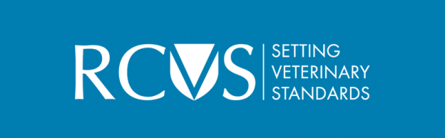 RCVS white setting standards logo on a blue background